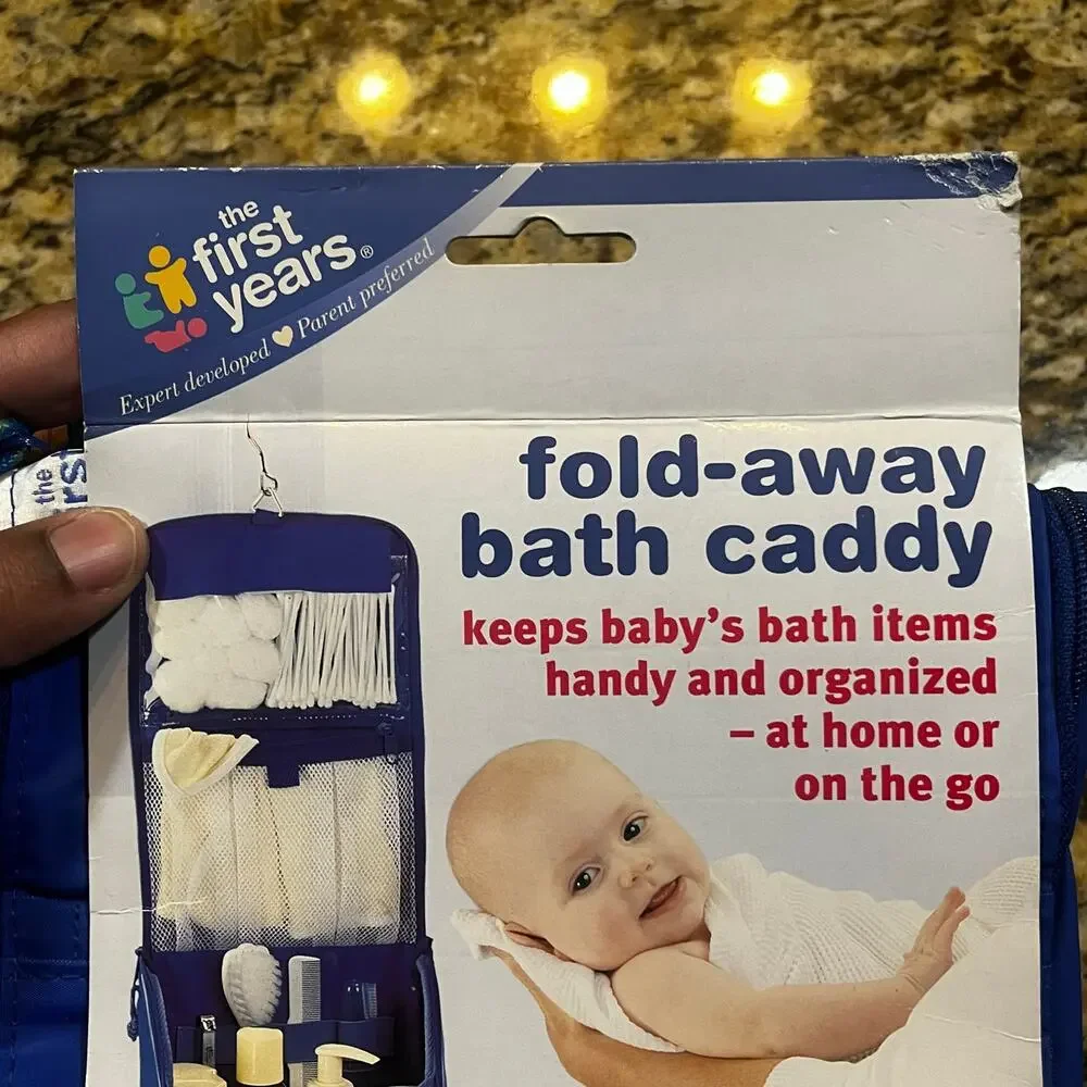 New Vintage The First Years Fold Away‎ Baby Bath Caddy Blue Portable Organizer